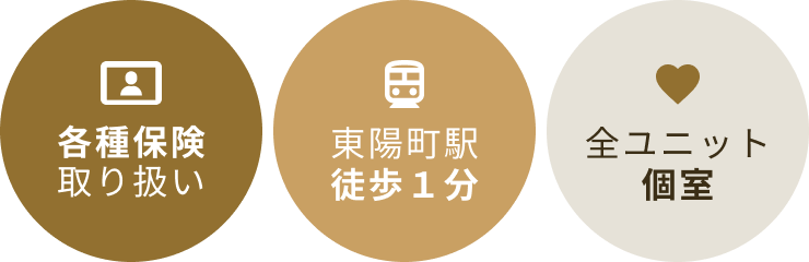 各種保険取り扱い 東陽町駅徒歩1分 全ユニット個室