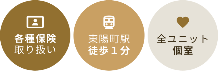 各種保険取り扱い 東陽町駅徒歩1分 全ユニット個室
